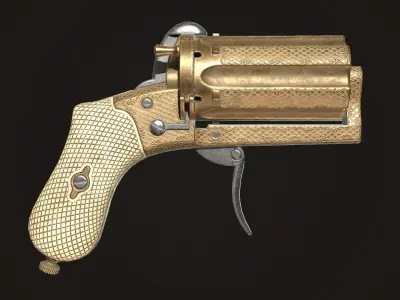Pepperbox Revolver Brass Low-poly 3D model