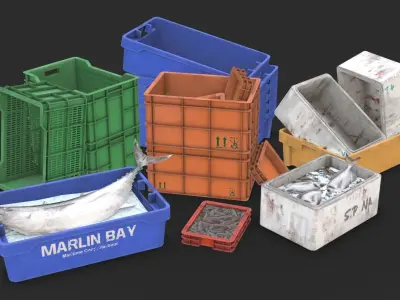 Fishing Plastic Crates Low-poly 3D model
