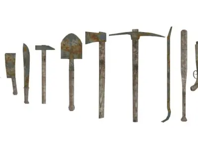 Rusty weapons and tools set Free low-poly 3D model