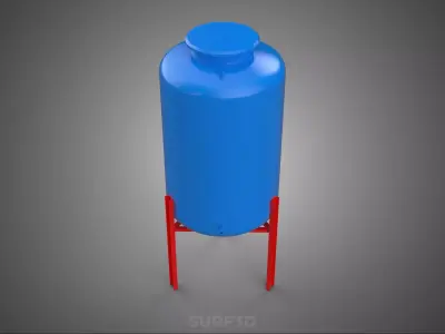 ELEVATED BLUE WATER STORAGE CONTAINER TANK STAND STRUCTURE FRAME 3D model