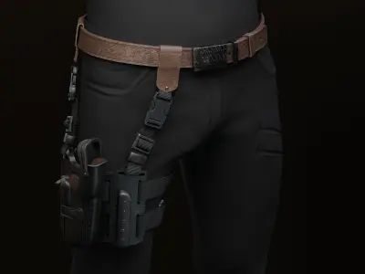 Gun Holster with Belt Low-poly 3D model