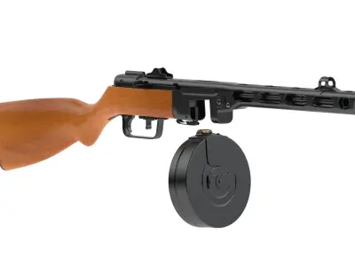 PPSh-41 airsoft gun with wooden barrel 3D model