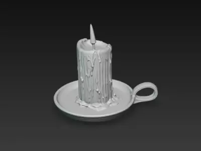 Medieval Wax Candle with Holder - Rustic Tavern Prop - PBR Free low-poly 3D model