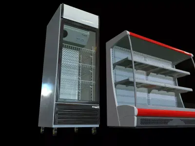 Commercial Fridge Freezer set Low-poly 3D model