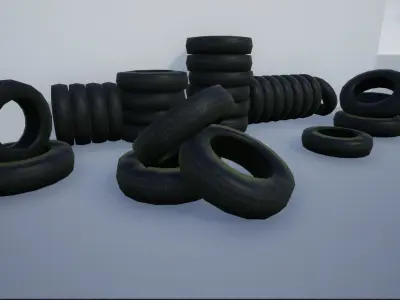 Lowpoly Tires and Stacks of Tires Low-poly 3D model