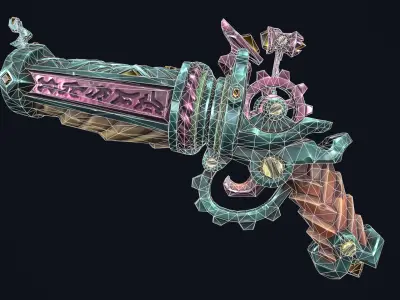 Fantasy dwarf pistol Low-poly 3D model