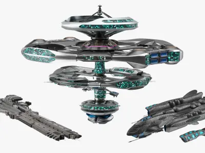 Sci Fi Space Station with Interplanetary Spacecraft Collection 2 3D model
