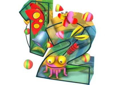 Cartoon 3D illustration Number 1 2 frog Low-poly 3D model