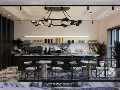 4 Different coffee shop style 3D Model Collection