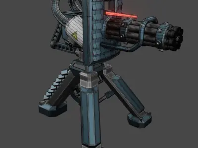 Turret minigun and rocket launcher Low-poly 3D model