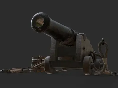 Old Naval Cannon - Dark Wood Low-poly 3D model