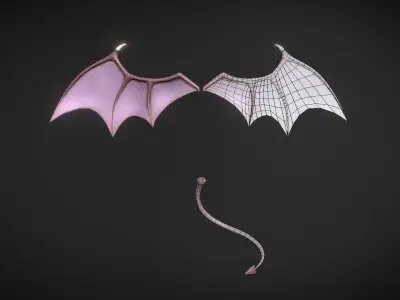 Demon Wings and Tail Low-Poly Low-poly 3D model