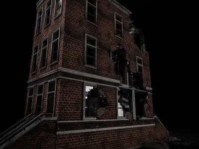 DESTROYED OLD BUILDING POST APOCALYPSE 007 Low-poly 3D model