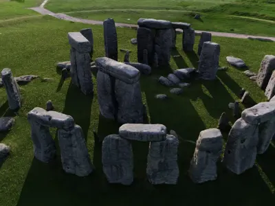 Stonehenge Monument Landscape and 3D Printable Model Low-poly 3D model