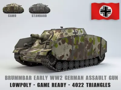 Low poly SdKfz 166 Sturmpanzer Brummbar Early Low-poly 3D model