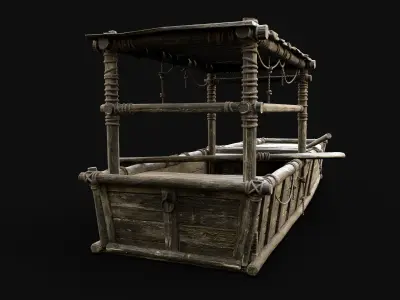 GONDOLA BOAT ROWBOAT WOODEN FISHERMAN RIVER FISH LAKE CANOE SHIP Low-poly 3D model