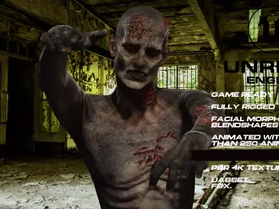 Zombie full rigged - game ready - animated Low-poly 3D model