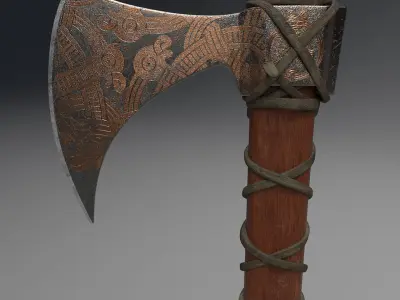 Lowpoly and Midpoly Viking Axe weapon for videogame or cinematic Low-poly 3D model