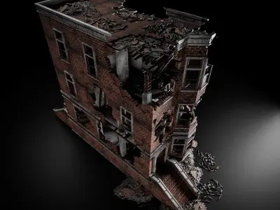 DESTROYED OLD BUILDING POST APOCALYPSE 007 Low-poly 3D model