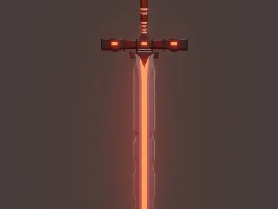 Fantasy Cybernetic Red Sword Low-poly Game ready Low-poly 3D model