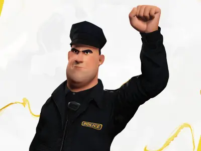 Rigged Police Officer Toon Character Toon Cop Low-poly 3D model