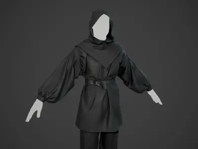 All Black Medieval Outfit Low-poly 3D model