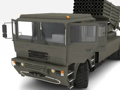 BM-21 military truck with missile 3D model