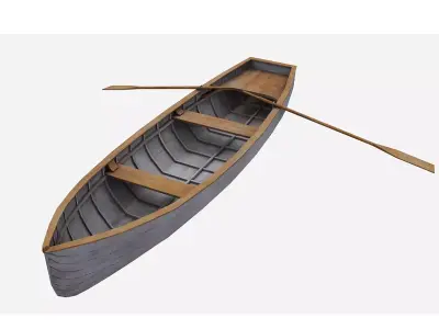 Rowboat wooden canoe Low-poly 3D model