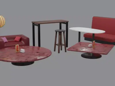 Low poly Cafe Restaurant Furniture Pack Free low-poly 3D model