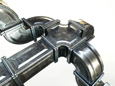 Industrial Modular Ventilation System 20 Parts Low Poly Textured Free low-poly 3D model