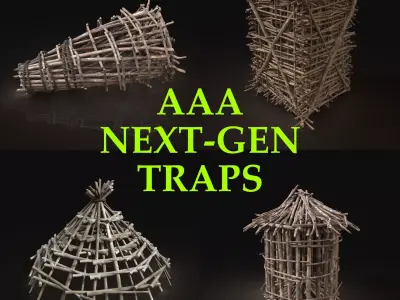 Next Gen AAA Survival Improvised Animal Traps Cages Lockers Pack Low-poly 3D model