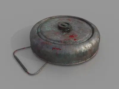 Landmine metal plate with blood Low-poly 3D model