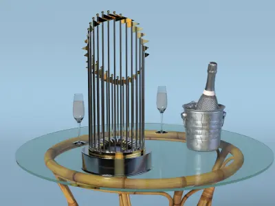 Baseball World Series Trophy on Glass and Bamboo Table 3D model