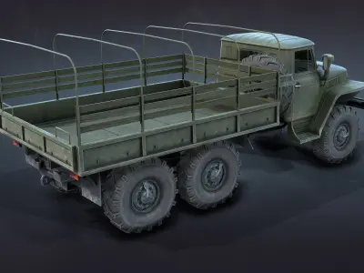 Ural-375 Flatbed Low-poly 3D model