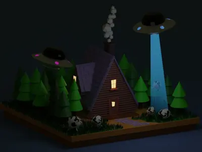 --UFO-- house with aliens Low-poly 3D model