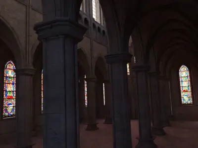 church inside of cathedral with stained glass windows 3D model