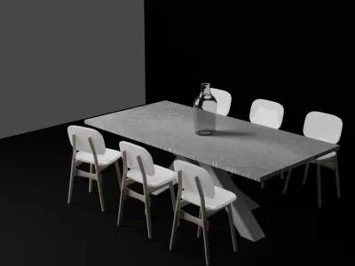 Dining Furniture Set Dining Table Chairs and Glass Vase 3D model