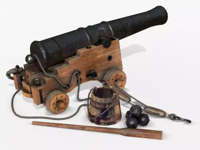 Old Naval Cannon - Wood Low-poly 3D model