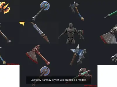 Low poly Fantasy Stylish Axe Bundle 3D Model Collection
