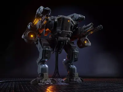 Mech Low-poly 3D model PBR Game ready robot with guns Low-poly 3D model