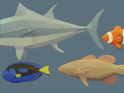 Low Poly Fish and orange Free low-poly 3D model