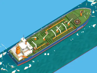 Boat Ship Oil Tanker in ocean Low-poly 3D model