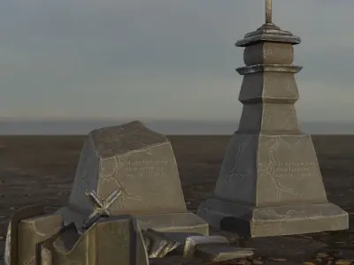 Hand Sculpted cemetery gravestones part 9 Low-poly 3D model