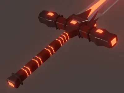 Fantasy Cybernetic Red Sword Low-poly Game ready Low-poly 3D model
