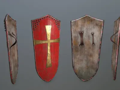 shield set 4 roman soldier holding and sword Low-poly 3D model