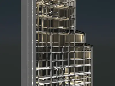 Factory tower building in section cut 25i03 3D model