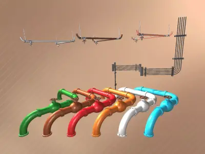 Pipes and Cables Low-poly 3D model