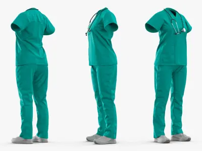 Medical Scrubs Uniform with Stethoscope No Body Teal 3D model