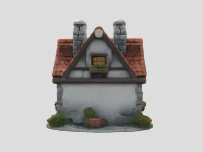Wood and Stone House 3D Model PBR Textured Game Ready Low-poly 3D model