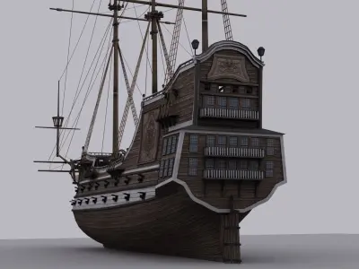 Galeon sailing ship Low-poly 3D model